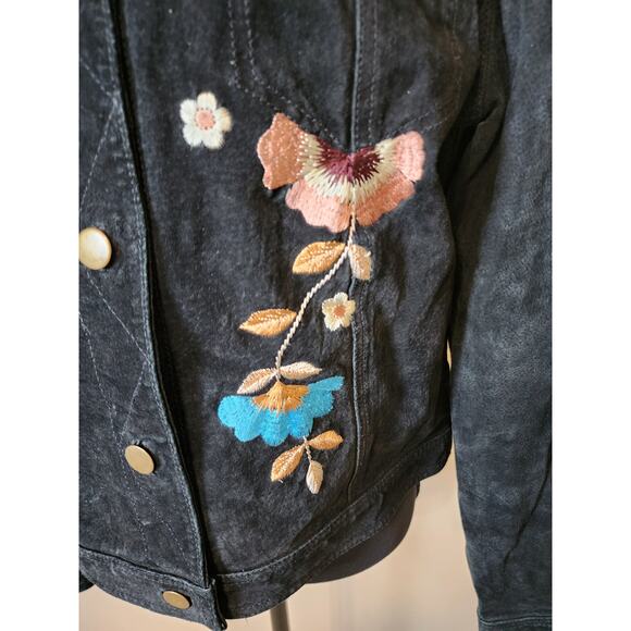 Brandon Thomas Leather Suede Jacket Size L VTG Y2K Floral Embroidered - Picture 3 of 8